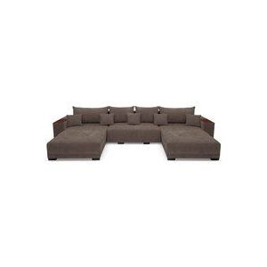 Sofiland - Allen u Ecksofa 360 x 185 cm, Sofa mit Schlaffunktion, Holzablage und Kissen, Ecksofa mit Bettkasten, U-Form für Wohnzimmer in Brown