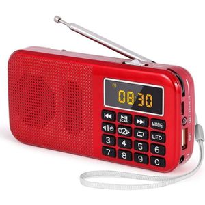 Tragbares Radio, UKW-Radio mit wiederaufladbarem Akku mit großer Kapazität (3000 mAh), unterstützt MP3/SD/USB/AUX, Rot