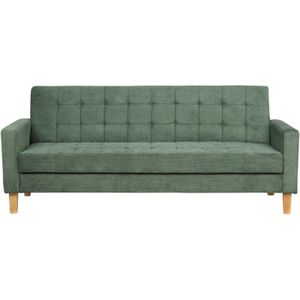 Beliani - 3-Sitzer Sofa Dunkelgrün Stoffbezug Gesteppt mit Schlaffunktion Helle Holzbeine Schmale Armlehnen Retro-Design Wohnzimmer Schlafsofa