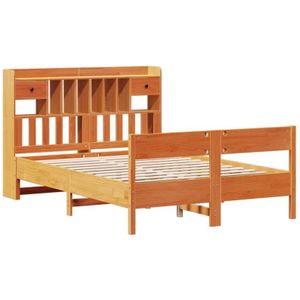 Massivholzbett mit Regal ohne Matratze Wachsbraun 160x200 cm Vidaxl