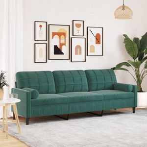 Torana - Sofa 3-Sitzer mit Zierkissen Dunkelgrün 210 cm Samt