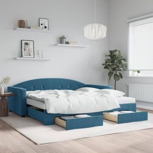 Torana - Tagesbett Ausziehbar mit Schubladen Blau 100x200 cm Samt