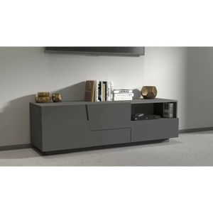 TV-Ständer Velio, niedriges Wohnzimmer-Kommode mit 2 Türen und 1 Schublade, TV-Ständer-Basis, 150x44x46 cm, Anthrazit, mit verstärkter Verpackung