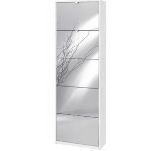 Platzsparender schmaler Schuhschrank mit fünf Türen in Weiß Ossido Spiegel 63x29x H190 cm