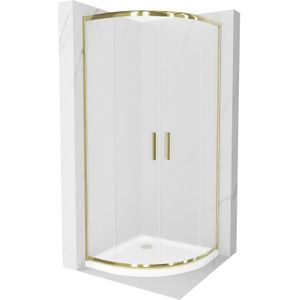 Rio halbrunde Duschkabine 80 x 80 cm, Frost, Gold + Duschwanne Flat, Weiß - 863-080-080-50-30- - Mexen
