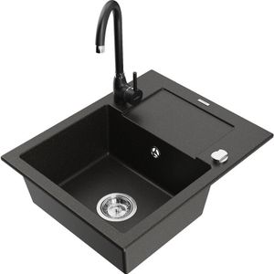 Mexen - Enzo 1 Becken-Granitspüle mit Abtropffläche und Mischbatterie Telma, Schwarz/Gold - 6506-75-67