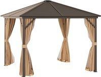 Outsunny - Gartenpavillon Partyzelt Hardtop Pavillon Terrassenpavillon 4 x Doppel-Seitenwänden Laternenhaken Alu + Polyester Bronze+Hellbraun ca. 3 x