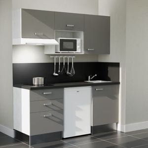 Cuisibane - Kochnischen K20L-PT - 180 cm - Laminatplan, spüle Edelstahl, - Graue Front - strukturierte schwarze Arbeitsplatte - Kredenzen ja +