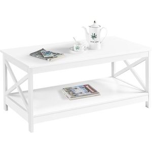 Couchtisch, Sofatisch 2 Etagen X-Form Beistelltisch Kaffeetisch für Wohnzimmer Balkon Flur, Weiß - Yaheetech
