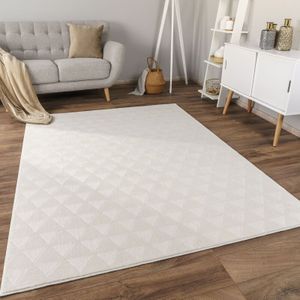 Teppich Wohnzimmer Kurzflor Rutschfest Skandi Boho Design Einfarbig Geometrisch 80x150 cm, Creme 2 - Paco Home