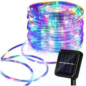 LED Leuchtschlauch Solar Lichterkette Aussen,mit Timer & 8 Modi,Lichterschlauch Solar Außen,Solarlichterkette Balkon,Bunt,12 Meter,100 LEDs