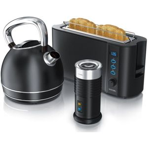 Frühstücks-Set in Schwarz matt - Wasserkocher / Toaster / Milchaufschäumer - Arendo