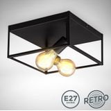 B.k.licht - Deckenleuchte 29x29 cm - Metallkorpus, E27 Fassung, retro, 2-flammig, schwarz