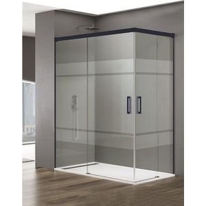 ALLSTONE BASIC Duschkabine 2+2 ohne Bodenprofil 5 Farben 2 Glasarten 6mm in Aluminium Schwarzes-profil 130x70 cm Siebdruck glas