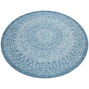 Rugsx - Teppich sisal loft 21207 Rosette boho Kreis elfenbein/silber/blau beige rund 160 cm