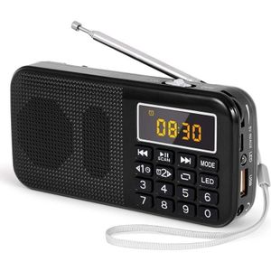 Tragbares Radio, FM-Radio mit wiederaufladbarem Akku mit großer Kapazität (3000 mAh), unterstützt MP3/SD/USB/AUX, Schwarz