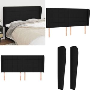 Kopfteil mit Ohren Schwarz 163x23x118/128 cm Stoff - Bettkopfteil - Kopfteil - Bettsofa - Schlafzimmereinrichtung - Wohnzimmer Dekoration - Home &