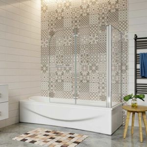120X75cm Faltwand Dusche Badewannenaufsatz Duschabtrennung Duschwand Glaswand 6mm Nano Glas mit Seitenwand Höhe 140cm