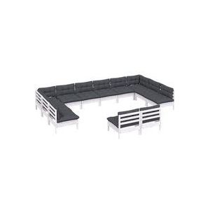 Vidaxl - 12-tlg. Garten-Lounge-Set mit Kissen Weiß Kiefer Massivholz
