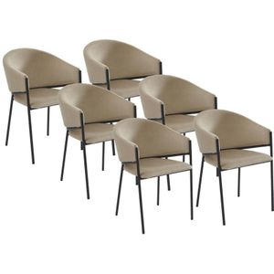 Pascal Morabito - Stuhl mit Armlehnen 6er-Set - Samt & Schwarzes Metall - Beige - ordida von
