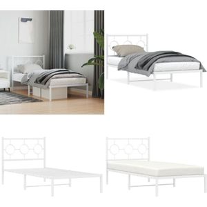 Vidaxl - Bettgestell mit Kopfteil Metall Weiß 90x200 cm - Betten Gestell - Metallbett - Weißes Bett - Single Bett - Boxspring Rahmen - Home & Living