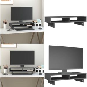 Monitorständer Grau 60x27x14 cm Massivholz Kiefer - Monitorständer - Holzmöbel - Schreibtischorganisation - Ergonomischer Standfuß - Kiefernholzmöbel