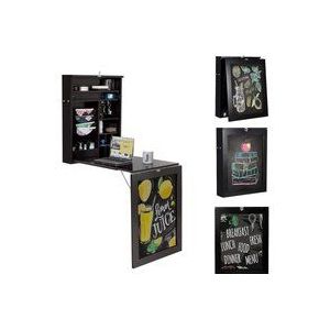 Klapptisch Wandmontage, Schreibtisch mit Kreidetafel & Kreide & Tafelbürsten, Wandtisch mit Aufbewahrungsfächern & Haken, 87x60x150cm, Schwarz