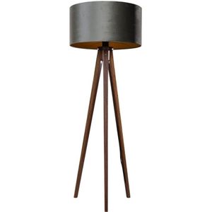 Stehleuchte Dreibein Walnussbaum mit grünem Samt Lampenschirm 50cm - Tripod Classic