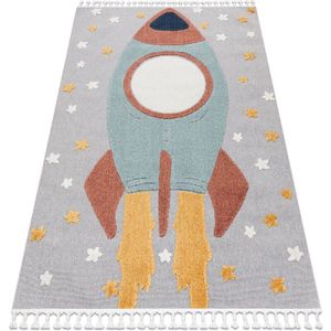 Rugsx - Teppich yoyo GD55 grau / blau - Sterne, Rakete für Kinder, strukturell, sensorische Fransen multicolour 200x290 cm