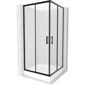 Rio quadratische Duschkabine 90 x 90 cm, Frost, Schwarz + Duschwanne Rio, Weiß - 860-090-090-7 - Mexen