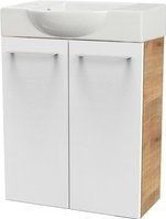 Fackelmann - milano sbc Gäste-WC Set 2 Teile - Waschtischunterschrank in Weiß mit Holz Braun mit Waschbecken aus Keramik - Waschbeckenunterschrank