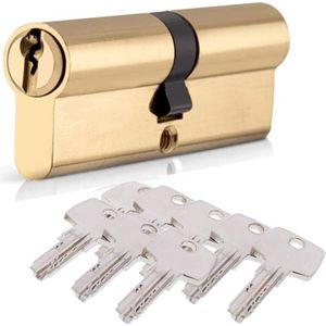 Alovez - Zylinderschloss 40/40 (80 mm), homek Doppelzylinder-Türschloss, europäischer Zylinder mit 8 Schlüsseln, Messing-Finish, stoßfestes