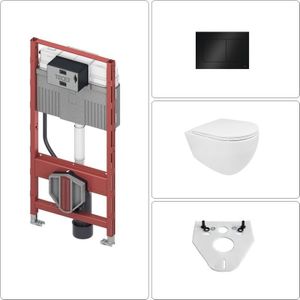 Tece - bb infinity Wand wc spülrandlos mit SoftClose WC-Sitz & Vorwandgestell + Betätigungsplatte, schwarz glänzend
