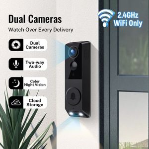 Tonchean - Video-Türklingel mit Doppelobjektiv, wasserdichte kabellose Türklingel für den Außenbereich, Sprachkonverter, Zwei-Wege-Audio, 2,4-G-WLAN,