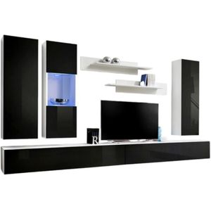 Meublorama - TV-Möbel fly E5 Design, in glänzendem Weiß und Schwarz. Möbelstück für Ihr Wohnzimmer.