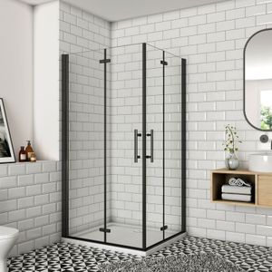76x100x195cm Schwarz Faltbar+drehbar 6mm Nano esg Glas Duschkabine Duschabtrennung - Schwarz