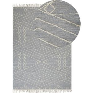 Beliani - Teppich Läufer Grau Baumwolle und Wolle Rechteckig 80 x 150 cm mit Geometrischem Muster Fransen Handgewebt Boho Skandinavisch Kurzhaar