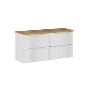 Waschtischunterschrank 120cm Riva mit 4 Schubladen, Weiß und Holzoptik