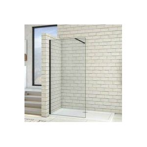 60x200cm Schwarzrahmen Walk in Duschkabine Duschwand +n Form 140cm Stabilisator 8mm nano ESG-Glas Duschabtrennung Duschtrennwand