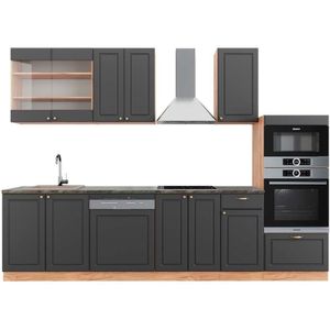 Vicco - Küchenzeile Fame-Line, Anthrazit Landhaus/Goldkraft Eiche, 300 cm mit Hochschrank, ap Anthrazit