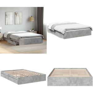 Vidaxl - Bettgestell mit Schubladen Betongrau 140x200 cm Holzwerkstoff - Bettesrahmen - Doppelbett - Holzbett - Bettkasten - Bettwäsche - Home &