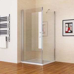 Duschkabine Schwingtür Eckeinstieg in Höhe 185/195cm 180° Dusche mit 6mm nano Glas, Tür 80 x 90 Seitenwand x 185cm mit Duschwanne