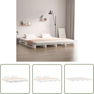 The Living Store Palettenbett Weiß 200x200 cm Massivholz Kiefer - Holzbett - Palettenbett - Kiefernholzbett - Doppelbett - Weißes Bett