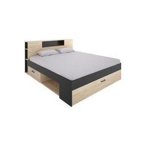 Vente-unique - Bett mit Kopfteil, Stauraum & Schubladen - 180 x 200 cm - Holzfarben & Anthrazit - leandre