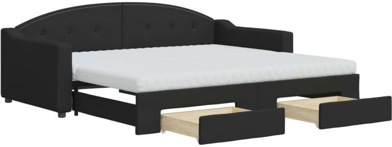 Vidaxl - Tagesbett Ausziehbar mit Schubladen Schwarz 90x190 cm Stoff