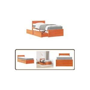 Bett mit Schubladen und Matratze Wachsbraun 90x200 Massivholz - Schlafzimmermöbel - Holzbetten - Doppelbett - Boxspringbett - Kiefernholzbett