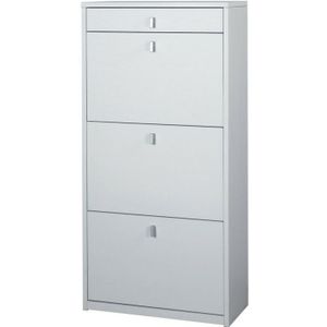 Platzsparender schlanker Schuhschrank mit drei Türen und einer Schublade Esche Weiß 63x29x h127 cm