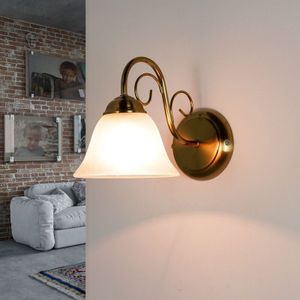 Licht-erlebnisse - Wandlampe Landhausstil in Messing Glasschirm