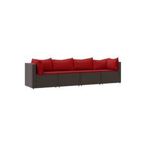 4-tlg. Garten-Lounge-Set mit Kissen Braun Poly Rattan Vidaxl