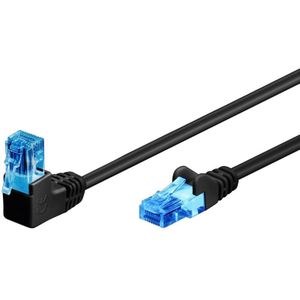 Goobay - cat 6A Patchkabel 1x 90° gewinkelt, u/utp, schwarz, Kupferkaschierter Aluminiumleiter (cca), Rastnase oben. Kabellänge 3 m